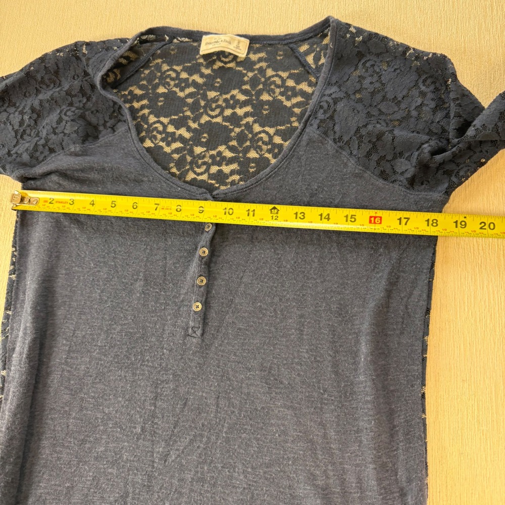 Abercrombie & Fitch Navy Blue Lace Back Long Sleeve Henley Top Small S - Picture 5 of 8